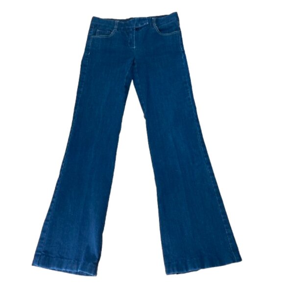 Theory Flare Jeans Low Rise Dark Wash 5 pocket EUC Trouser Style See Note, sz 2 - Picture 1 of 9
